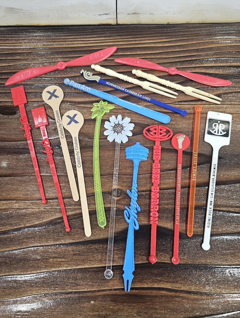Vintage Lot Of 15 Assorted Cocktail Swizzle Sticks - Multi-Color Party Picks
